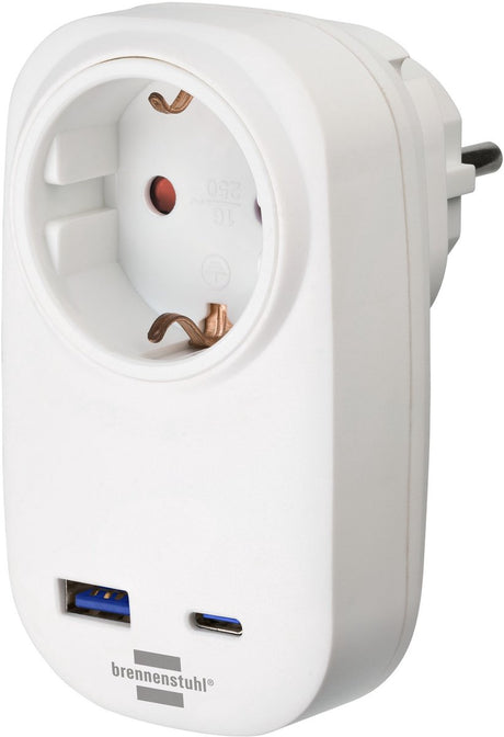 Adaptateur de prise Brennerstuhl avec alimentation USB-C pour une charge rapide (1x chargeur USB-C 20W, 1x USB-A 18W)