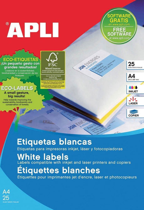 Apli étiquettes autocollantes 10199 blanc 35,6 x 16,9 mm a4 25 feuilles