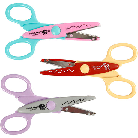 Creativ company fiskars kidzors cisailles à cranter, hippopotame, hérisson chameau, 3 pièces 1 boîte