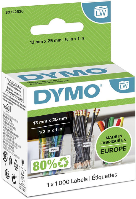 Dymo original petite étiqueteuse étiquettes polyvalentes | 13 mm x 25 mm | 1000 étiquettes autocollantes | étiquettes faciles à retirer pour les imprimantes d'étiquettes labelwriter | fabriqué en europe