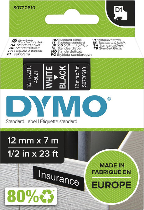 Sans marque sans marque dymo 45021 ruban d'étiquettes couleur du ruban : noir couleur du texte : blanc 12 mm 7 m - boîte de 5 pièces