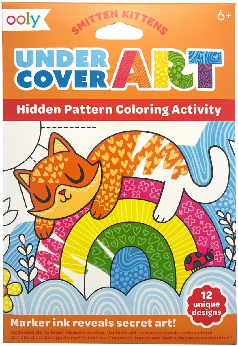 Ooly - undercover art - 12 pages à colorier avec motifs cachés - chatons amoureux