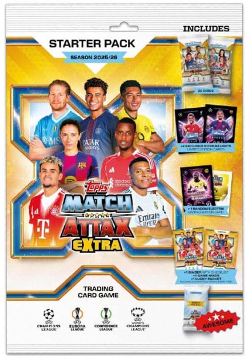 Topps merlin uefa champions league match attax extra trading cards 2025 26 starter pack
