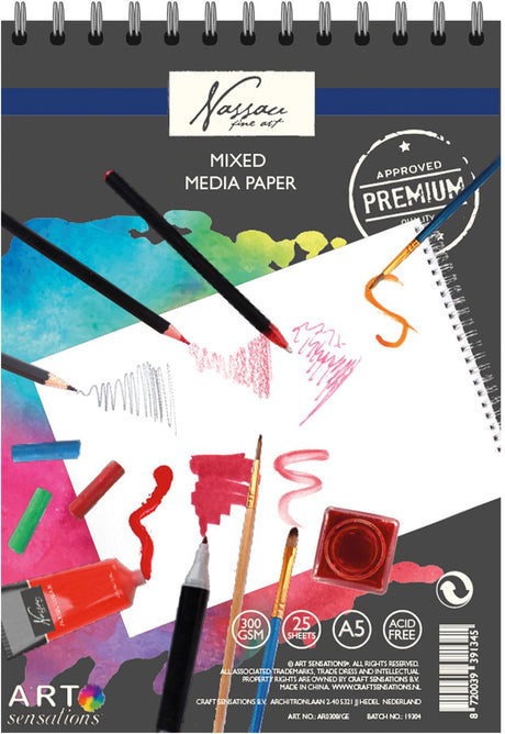 Creative Craft Group Sketchbook Mixed Media Papier A5, 25 feuilles