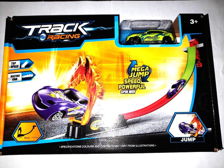 Le circuit de course sur piste Jonotoys comprenant 1 piste de voiture mesure 80 cm de long
