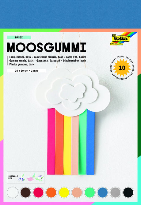 Folia mousse caoutchouc paquet de 10 feuilles en 10 couleurs assorties