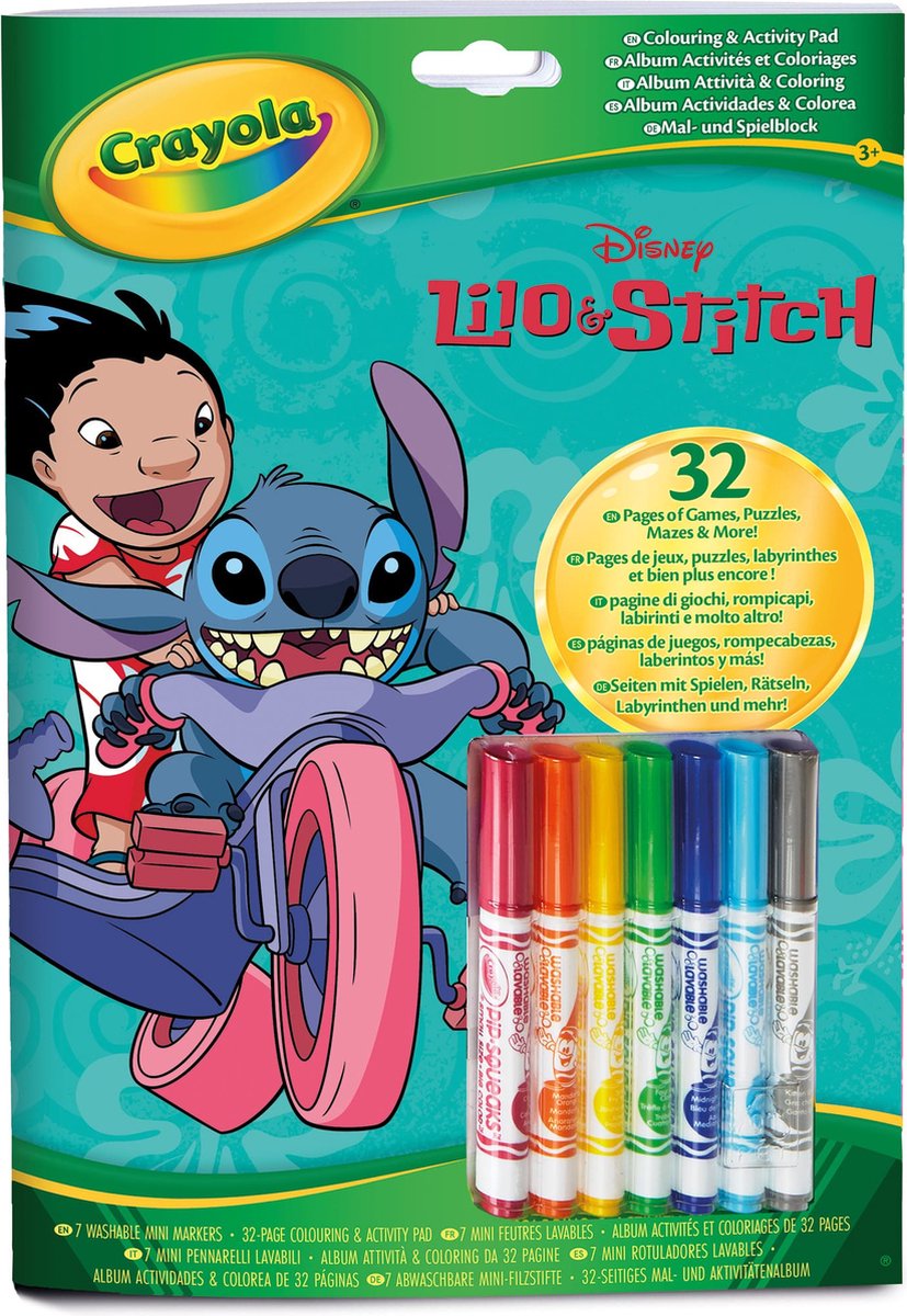 Crayola - livre de coloriage - disney lilo and stitch - 32 pages à colorier et 7 mini feutres lavables