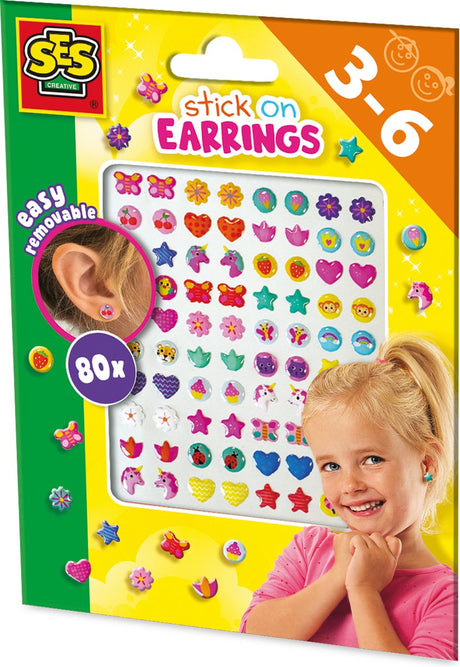 Ses creative - boucles d'oreilles autocollantes - 80 boucles d'oreilles à coller avec des personnages joyeux - sûres et faciles à retirer - jouets à partir de 3 ans