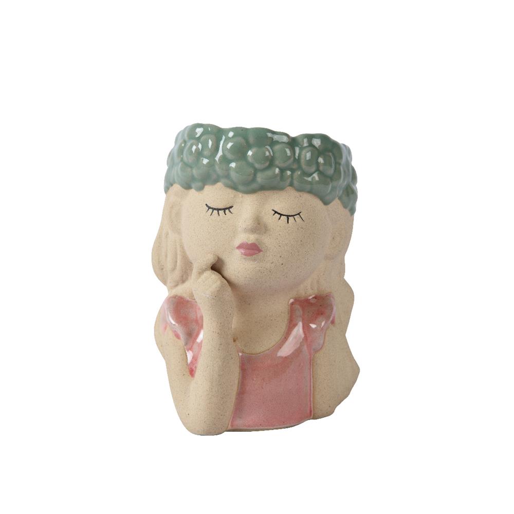 Decoris pot de fleur femme h10.6 vert rose