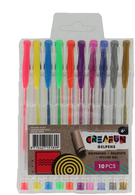 Creafun stylos gel néon paillettes métalliques 10 pièces | 6 pièces
