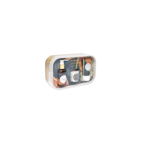 Coffret cadeau Source Balance Home Life dans un panier en bambou