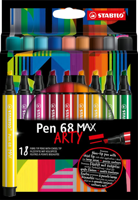 Stabilo pen 68 max arty - feutre à pointe biseautée épaisse - lot de 18 pièces