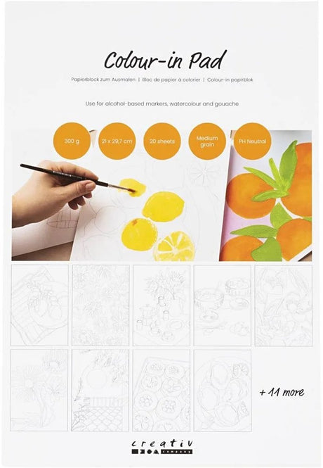 Papier bloc couleur Creativ company, a4, feuille 210x297 mm, pressé à froid, grain moyen, 300 gr, blanc, 20 feuilles 1 pièce