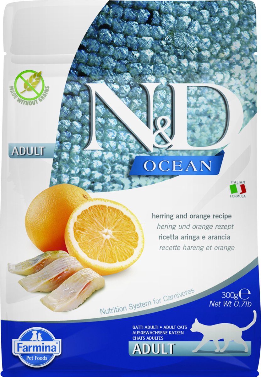 Farmina n d océan nourriture pour chat hareng à l'orange 300 gr.