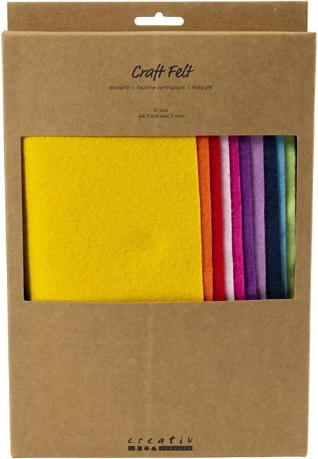 Creativ company feutre de loisirs, a4, feuille 210x297 mm, épaisseur 2 mm, coloré, 10 pièces 1 boîte