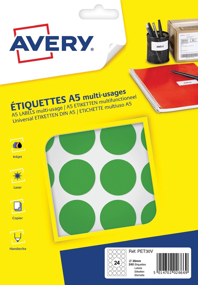 Avery étiquette a5 30mm blister rond 240 pcs vert