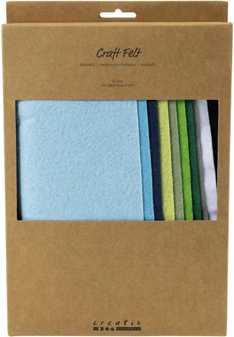 Creativ company hobby feutre, a4, feuille 210x297 mm, épaisseur 2 mm, harmonie bleu vert, 10 pièces 1 boîte