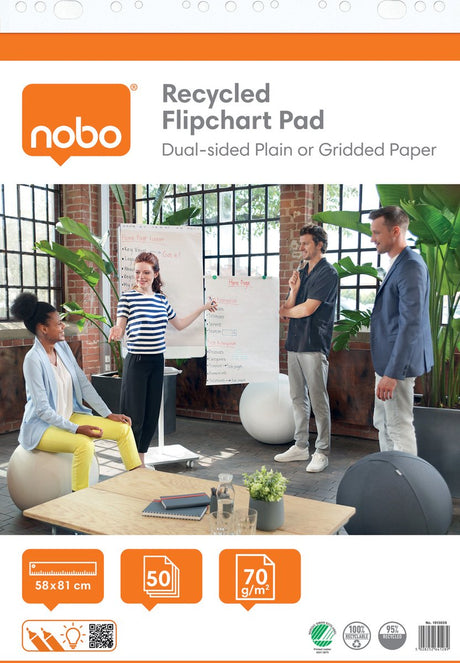 Papier paperboard recyclé Nobo en rouleau - 50 feuilles de papier recto-verso vierge ou à carreaux - 58x81cm - 70 grammes