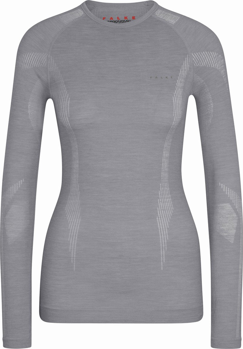 Falke Wool-Tech Longsleeve Chemise fonctionnelle à manches longues en laine à séchage rapide femme gris - taille l