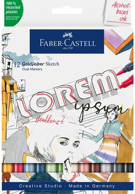 Marqueur de croquis Faber-castell - goldfaber - set 12 couleurs - marqueur à alcool - fc-164712
