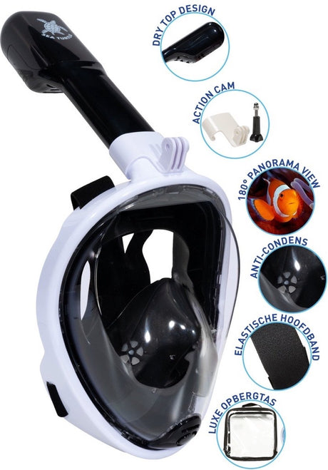 Masque de plongée pour tortue de mer - tuba - lunettes de plongée - ensemble de tuba - masque complet - adultes - blanc noir - s m