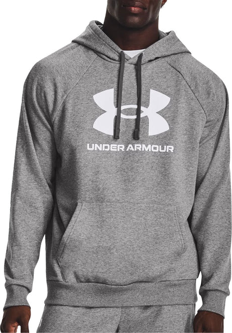 Under Armour UA Rival Fleece Logo HD-Gry Pull de sport pour hommes - Castlerock Light Heather - Blanc