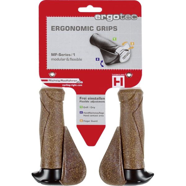 Bicycle handle with ergonomic handle 130mm, dura cork and aluminum, black brown, 34mm thickness, 235g