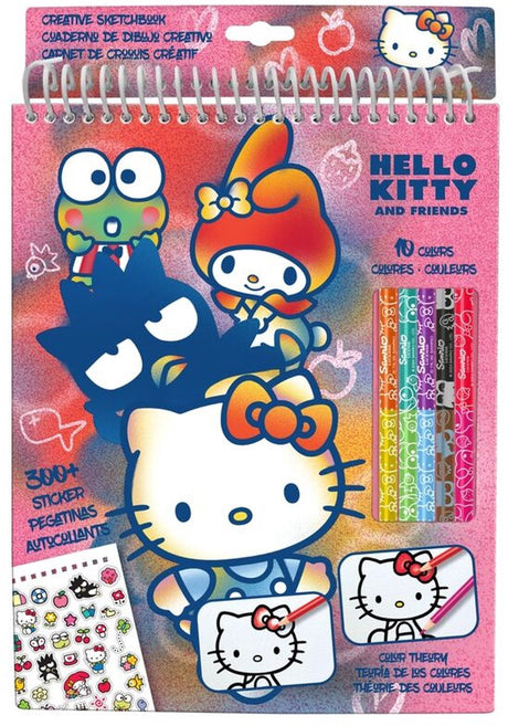 Hello Kitty Friends Kit de coloriage – Carnet de croquis créatif avec 5 crayons de couleur et 300 autocollants – Kit de dessin et d'artisanat