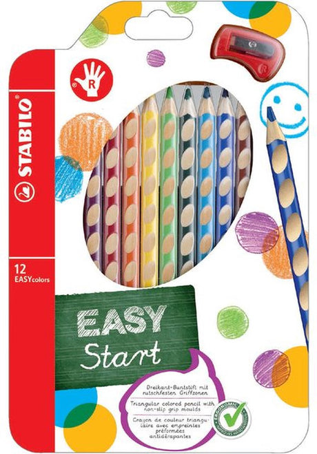 Crayons de couleur Stabilo 331 easycolors droitier avec taille-crayon assortiment étui de 12 pièces