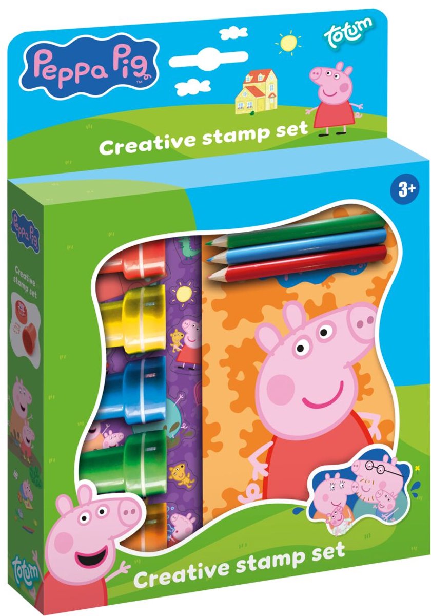 Totum peppa pig ensemble d'artisanat créatif avec tampons, crayons et autocollants-jouets éducatifs artisanat créatif junior artisanat d'estampage