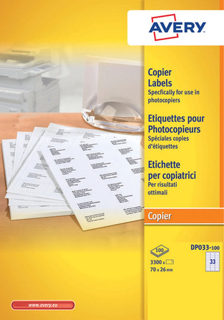 Avery copie étiquette 70x26mm 100 feuilles 33 étiquettes par feuille blanc