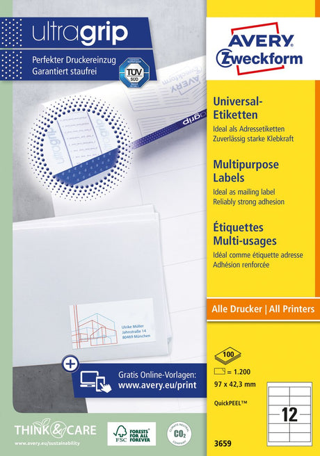 Avery 3659 wit printeretiket