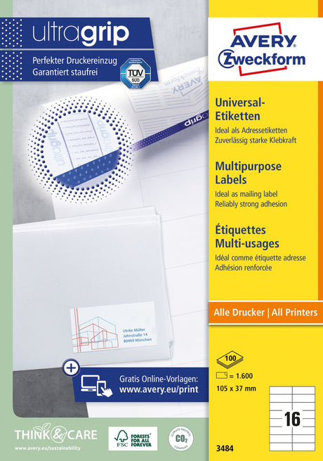 Avery huismerk 3484 universele etiket 105x37mm