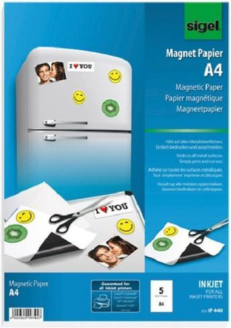Papier magnétique Sigel - a4 - blanc - 5 feuilles - jet d'encre - si-ip440