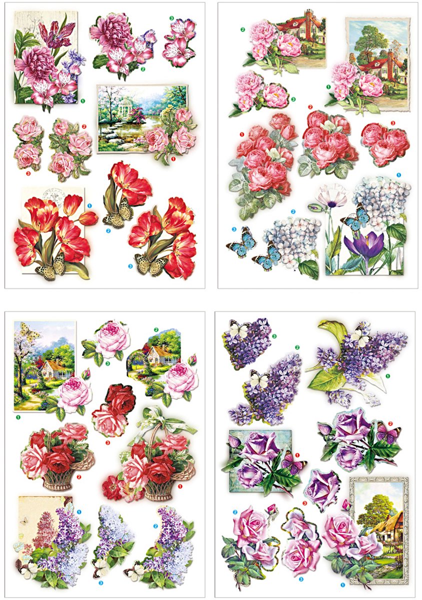 Creativ company Feuilles 3D, fleurs et papillons, feuille 21x30 cm, 4 feuilles 1 boîte
