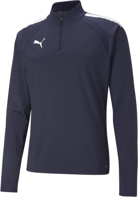 Maillot de sport Puma teamliga 1 4 zip top pour homme - bleu marine- blanc
