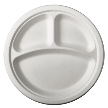 Papstar 12 assiettes canne à sucre pure 3 compartiments ø23cm