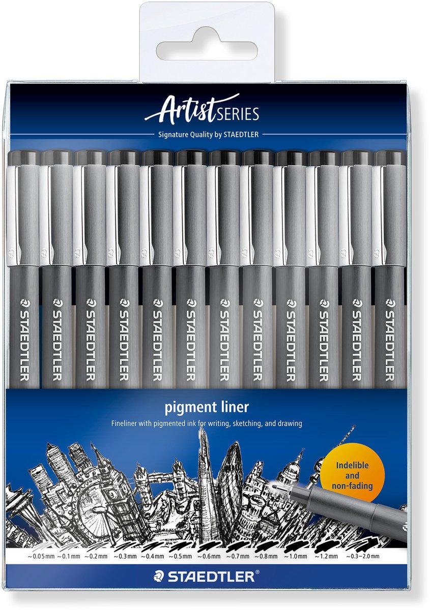 Staedtler - Artist Series - Pigment Liner 308 - étui avec 12 largeurs de trait - noir