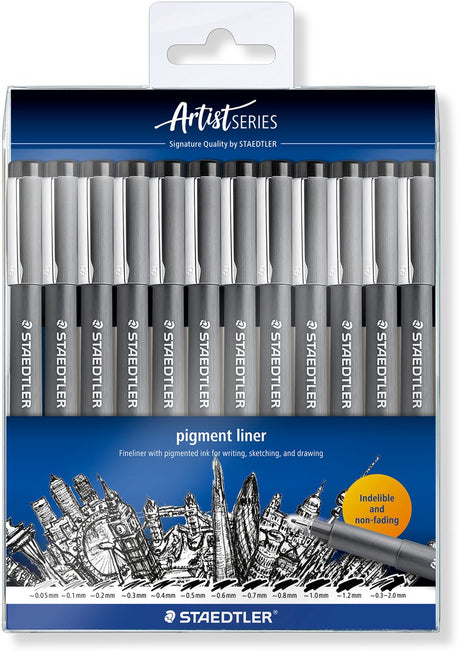 Staedtler - Artist Series - Pigment Liner 308 - étui avec 12 largeurs de trait - noir