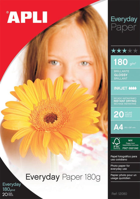 Apli packs papier photo papier photo 180g a4 20v