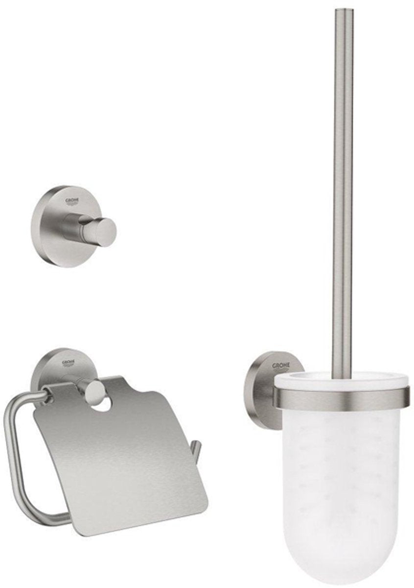 Ensemble d'accessoires Grohe Essentials - porte-rouleau de papier toilette - ensemble brosse WC - crochet - super acier (acier inoxydable)