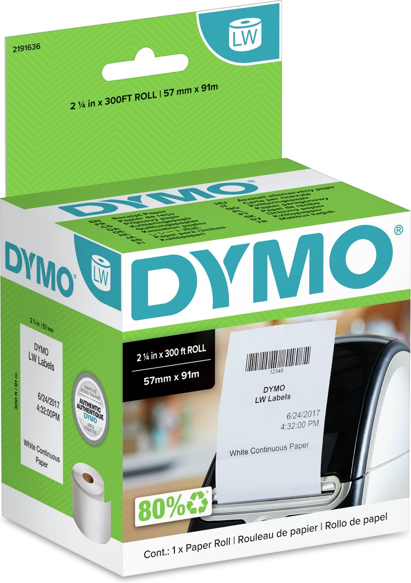 Étiqueteuse originale en rouleau de papier continu Dymo | 57 mm x 91 m | étiquettes autocollantes pour les imprimantes d'étiquettes labelwriter