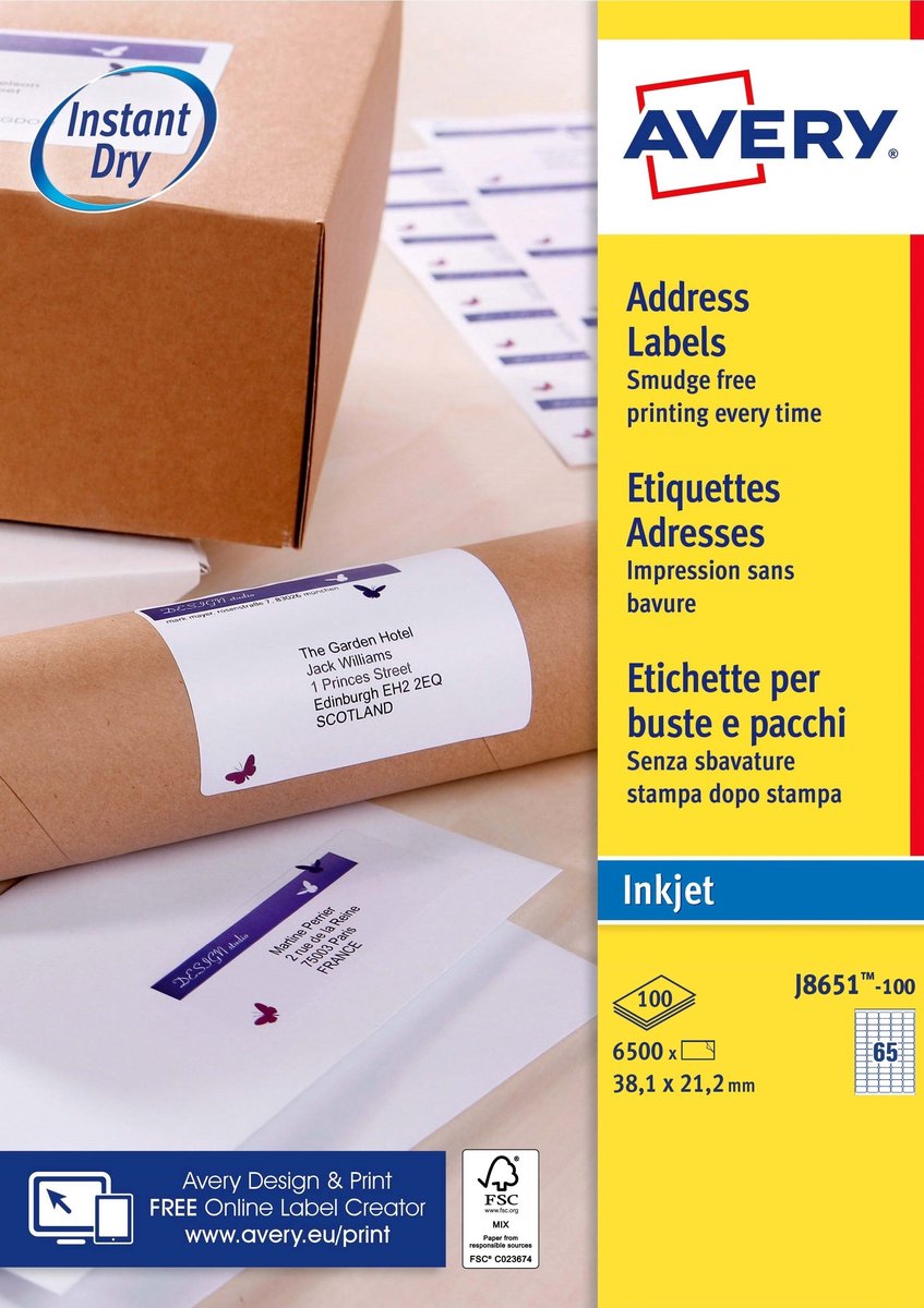 Mini étiquette blanche sans marque Avery sans marque - jet d'encre - j8651