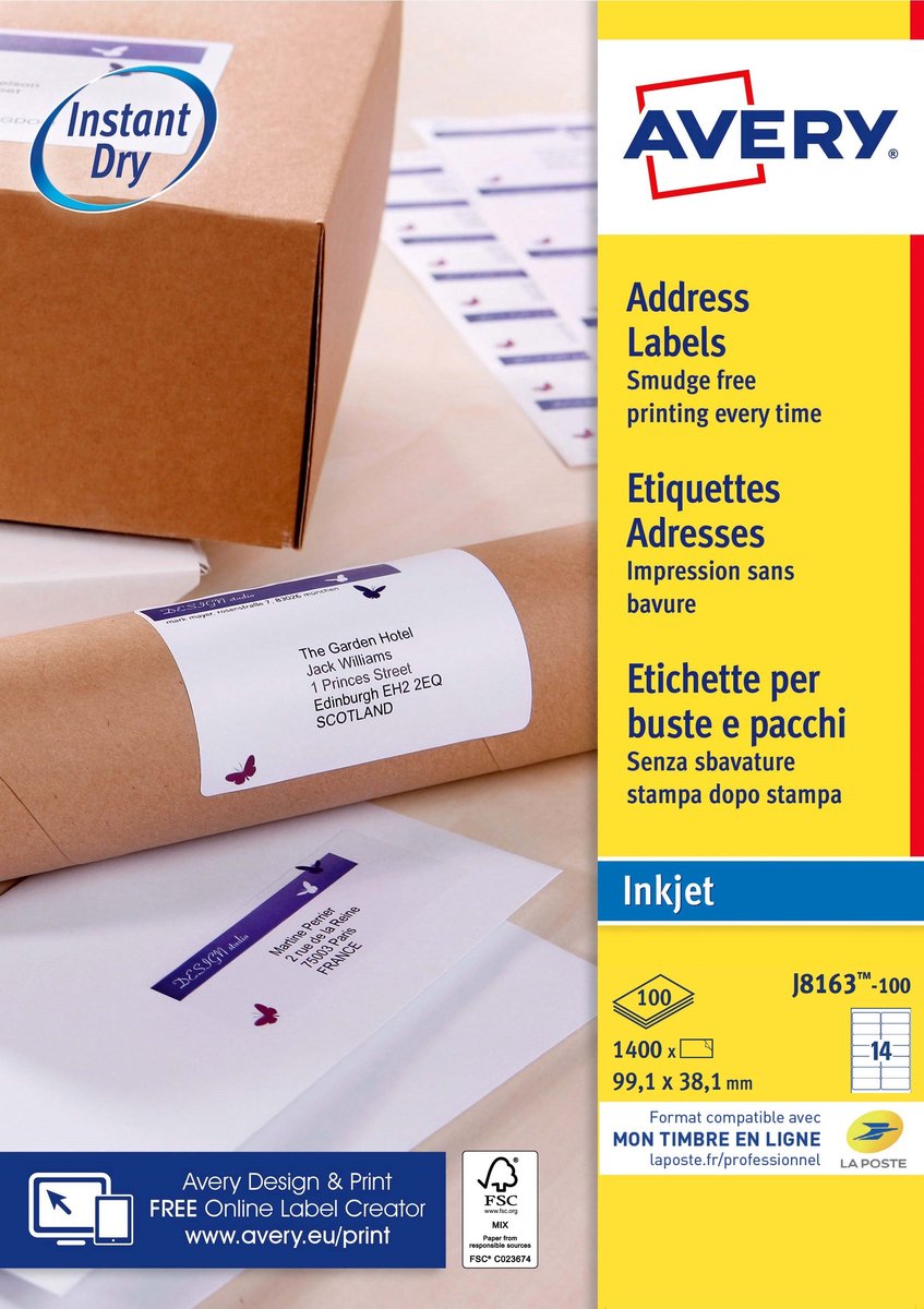 Etiquette d'adresse Avery blanche - jet d'encre - j8163
