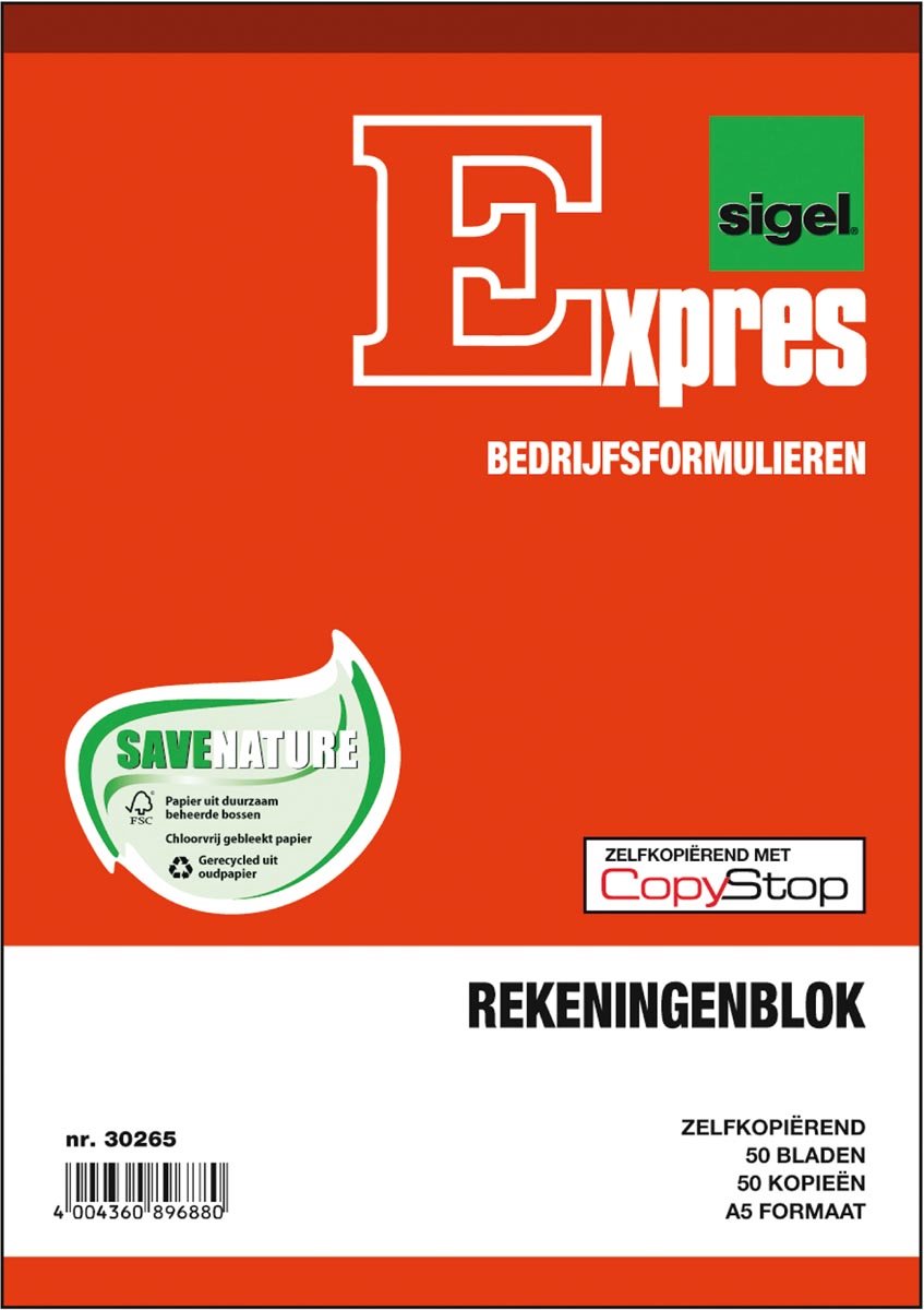 Bloc de comptes Sigel Express pour formulaires de caisse et de reçus, A5, 2x50 feuilles (rétractables 5 pièces)