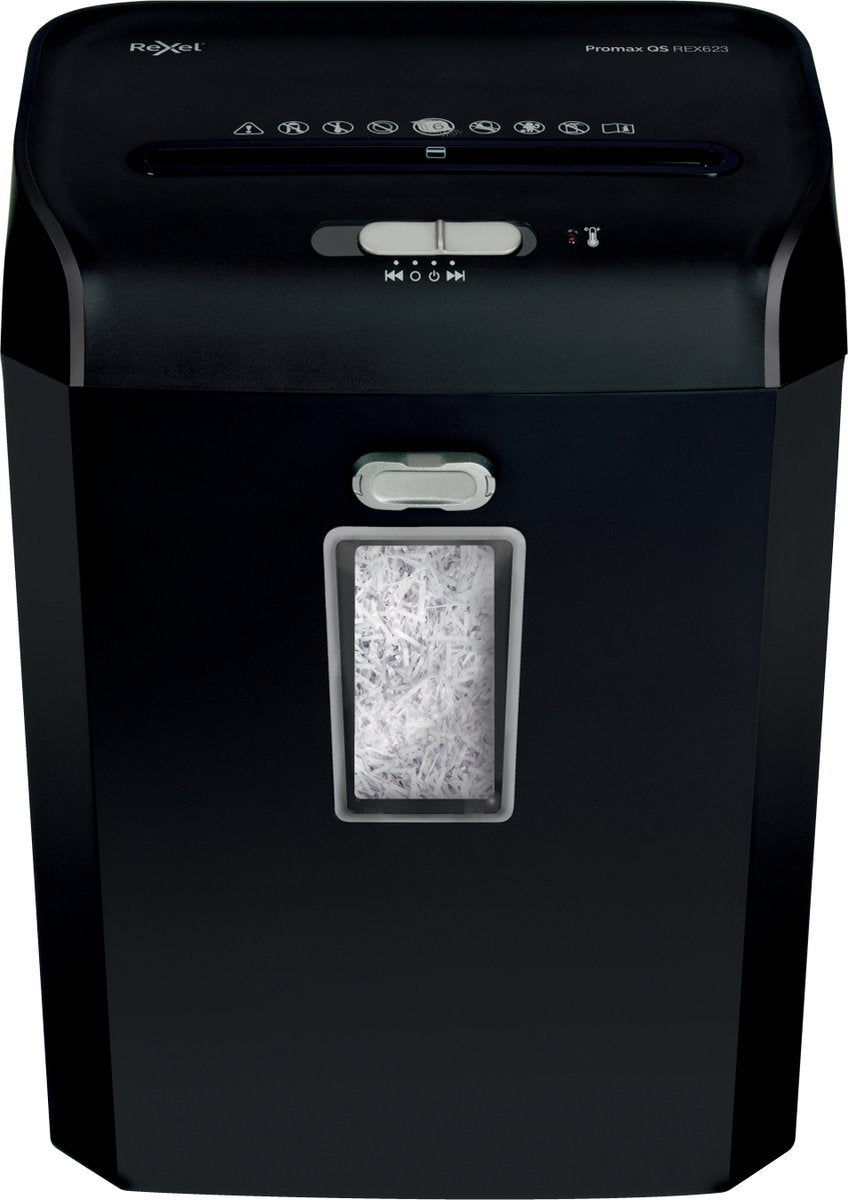 Destructeur de papier Rexel promax qs rex623 - déchiquetage p4 - jusqu'à 6 feuilles - 23l - noir