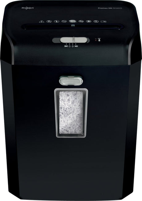 Destructeur de papier Rexel promax qs rex623 - déchiquetage p4 - jusqu'à 6 feuilles - 23l - noir