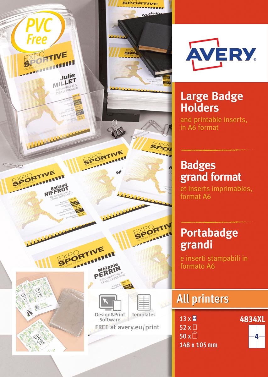 Porte-badge Avery a6 incl. insérer des cartes 50 pièces