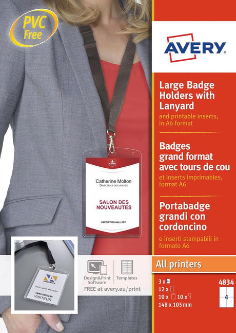 Avery 4834 jeu de cordons porte-badge - a6 105 x 148 mm 12 pièces 3 feuilles