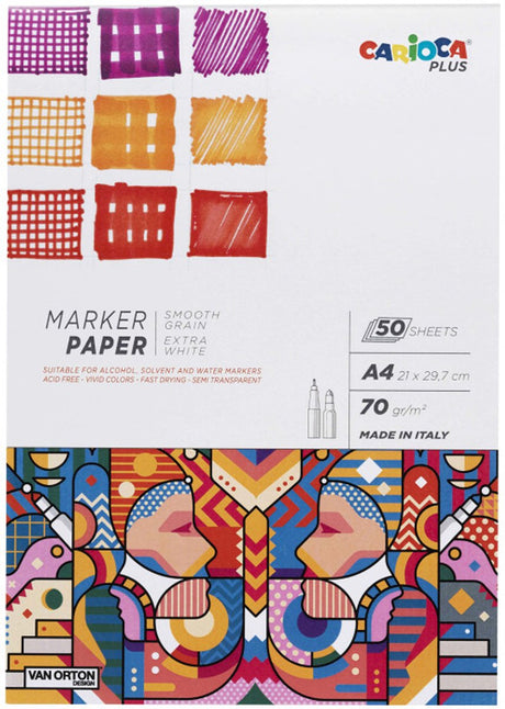 Bloc à dessin marqueur Carioca plus - papier marqueur a4 - 20 feuilles - 70 g m² - extra blanc - grain lisse - convient aux marqueurs et feutres